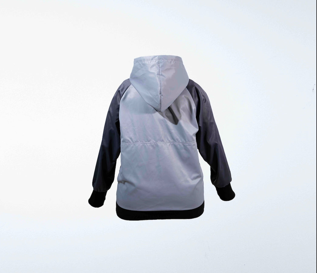 Gray and beige windbreaker from the back a white background