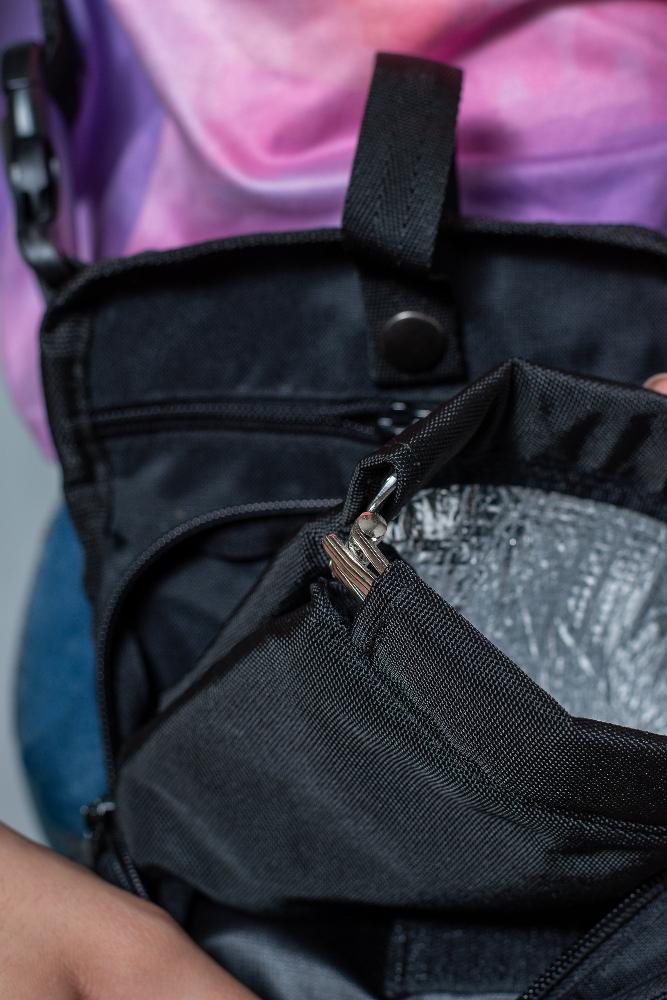 Insulated sleeve with metal closure fanny pack treat bag