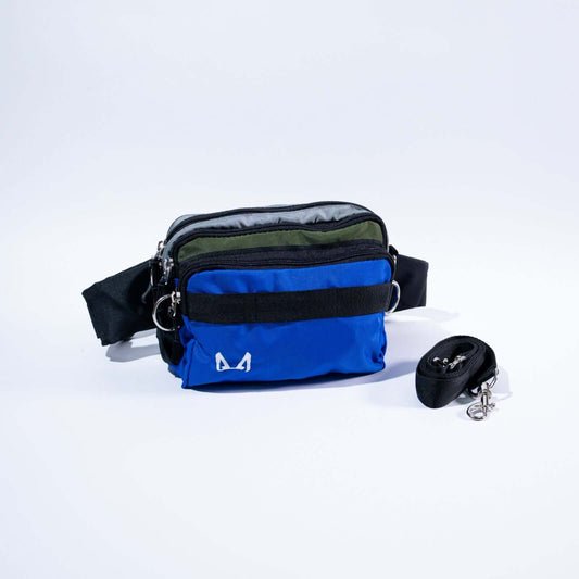 Fanny pack on royal blue and green colors with crossbody strap