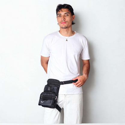 Thigh bag in use by male model