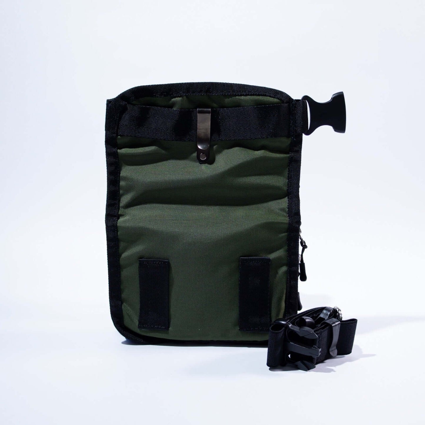 Slim fit thigh dog treat bag from the back with elastic strap