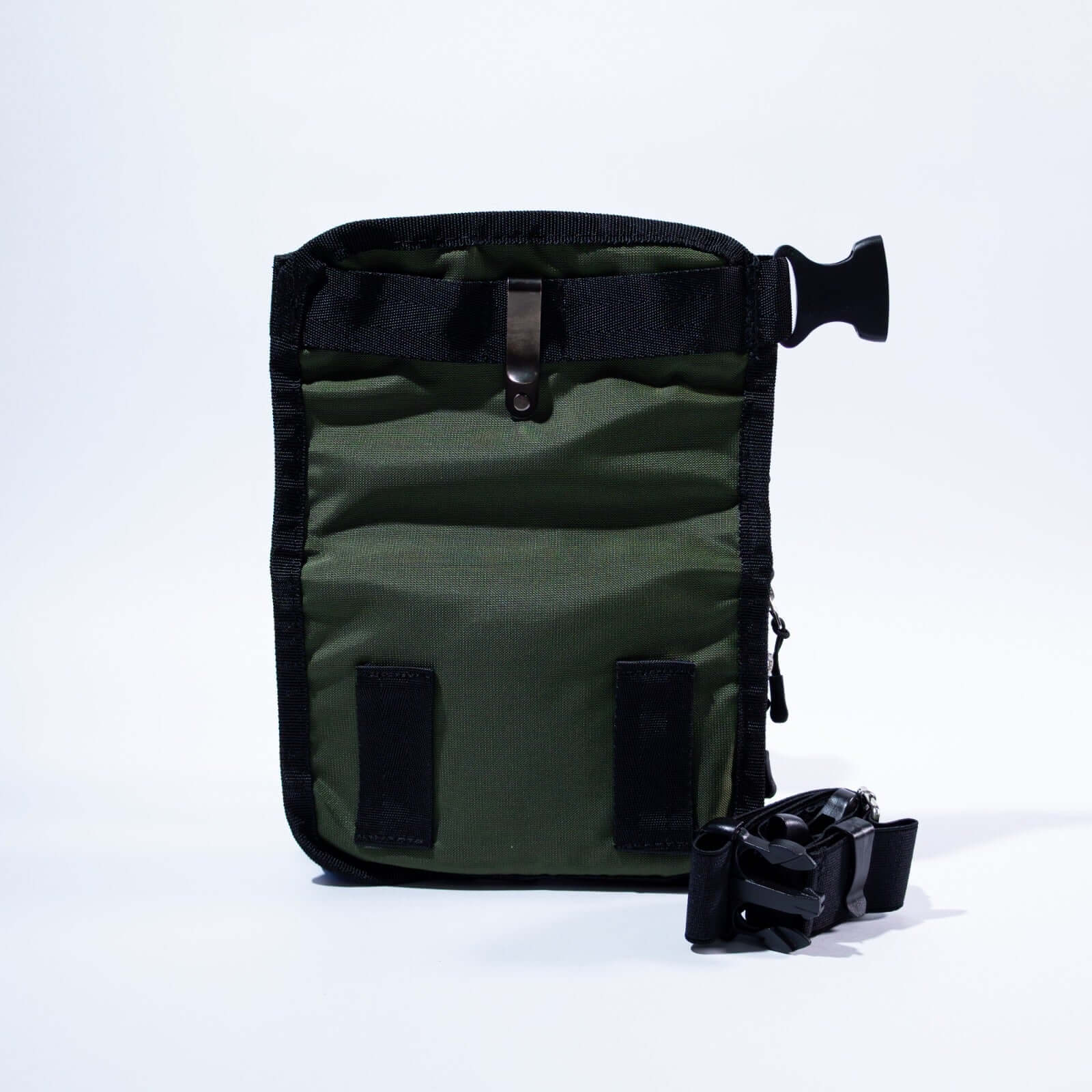 Slim fit thigh dog treat bag from the back with elastic strap