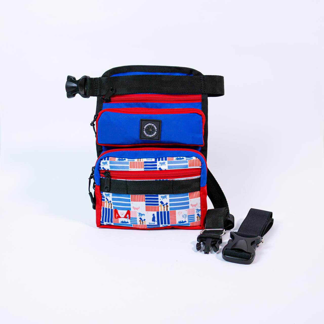 Multicolored bag with straps on a white background